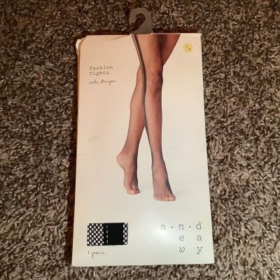 A New Day fashion fishnet tights w/side stripes, color ebony, size: S/M