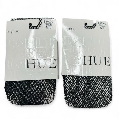 HUE Boucle Loop Net Tights Black Womens Size Medium/Large 2 Pairs New