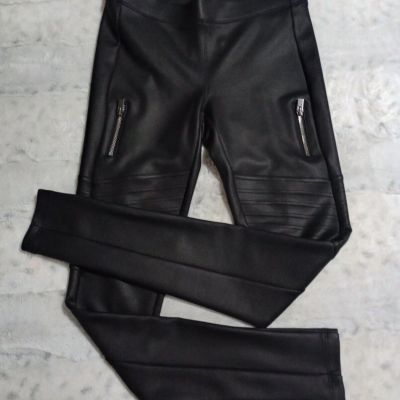 Express Faux Leather Moto Leggings Ladies Size XS Black With Faux Zipper Pockets