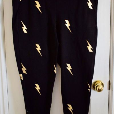 womens Torrid premium leggings size 3X black gold Bowie lightening print ankle