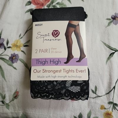 SECRET TREASURES LADIES OPAQUE THIGH HIGH TIGHTS Missy BLACK 2 PAIRS NEW