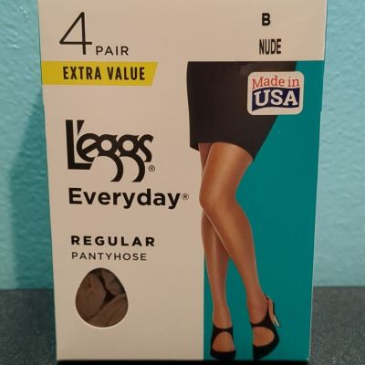 NIB New Leggs Everyday Regular Pantyhose 4 Pair Sz B  Nude Sheer Toe Value