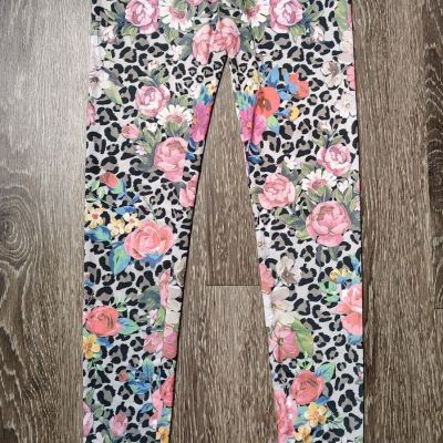 Women's Leopard Floral Rose Leggings SIZE M