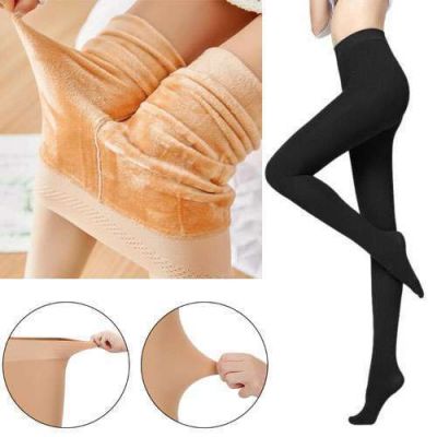 Women Thermal Lined Pantyhose Winter Warm Fleece Tights Stockings Skin/Black