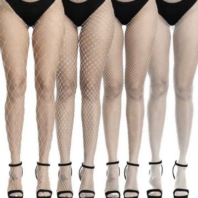 High Waist Fishnet Stockings - 4 White Pairs