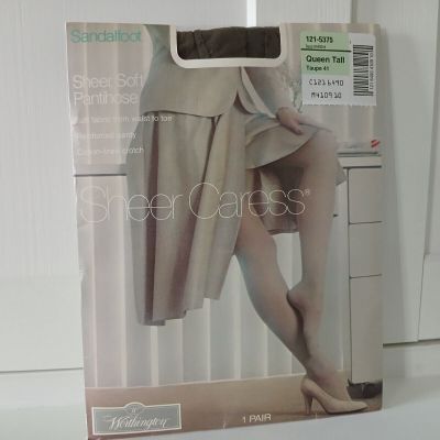 1-Pair JC Penney Pantyhose Sheer Cotton Crotch Reinforced Panty Taupe Queen Tall