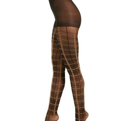 INC International Concepts Women's  Windowpane-Plaid Tights Black XS