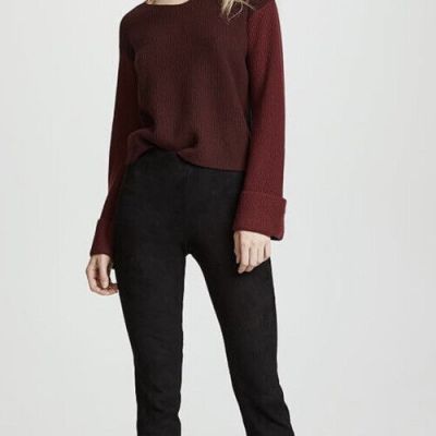 Vince Stretch Lamb Suede Split Hem Crop Pant in Black Size L $1250