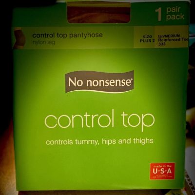 No Nonsense Control Top Pantyhose Nylon Leg, Size Plus 2 (Tan)