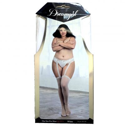 Dreamgirl Sheer Stockings With Attached Lace Garter Belt (0013X) QUEEN White