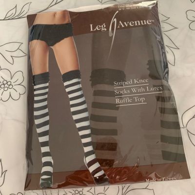 LEG AVENUE STRIPED KNEE SOCKS with LUREX RUFFLE TOP - STYLE #6607 ONE SIZE