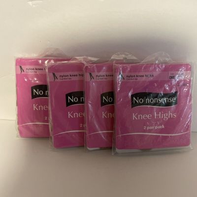 No Nonsense Comfort Top Nylon Knee Highs Nude 029, Size One Sheer Toe 2 Pack X4