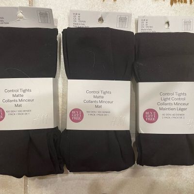 H&M 4 black control tights 2 prs matte 100 Denier, 2 prs40 Denier Lt control $39