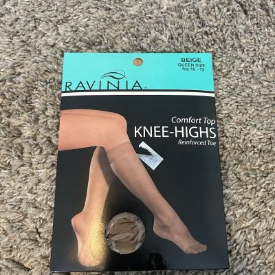 Ravinia Comfort Top Knee High Reinforced Toe, Beige, Queen Size, Fits 10-13