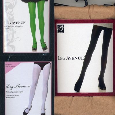 Plus Size Opaque Pantyhose Nylon Spandex Beige Wht Grn Purp Leg Avenue 7666 Q