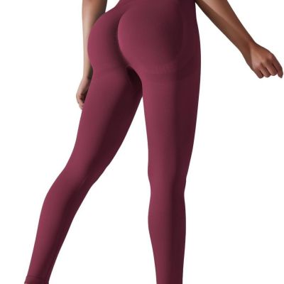 Darkterror High Waist Workout Leggings for Women, Seamless Large, Burgundy