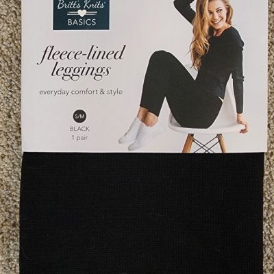 Ladies Leggings, Black Fleece Lined Seamless by Britt's Kints, S/M, Brand New