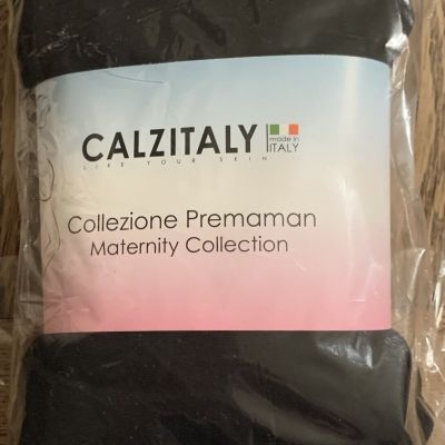 2 PAIRS OF CALZITALY BLACK MATERNITY TIGHTS, SIZE  MEDIUM, OPAGUE PANTYHOSE