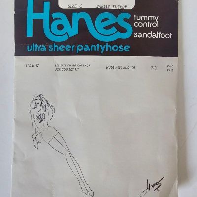 Hanes Ultra Sheer Pantyhose Size C Barely There Sandalfoot Tummy Control