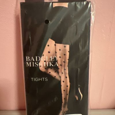 NEW Women’s BADGLEY MISCHKA Black Polka Dot Tights Size L Nylon Spandex Blend