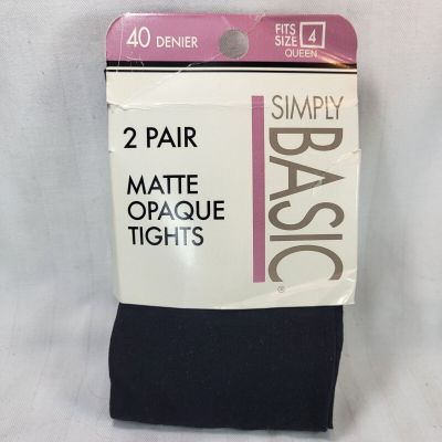 Simply Basic Matte Opaque TIGHTS Queen Size 4 Black Nylon Spandex 2 Pair NOS