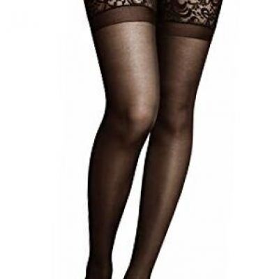 Lace Top Sheer Thigh High Stockings Pantyhose Plus Size for Women E-F Black