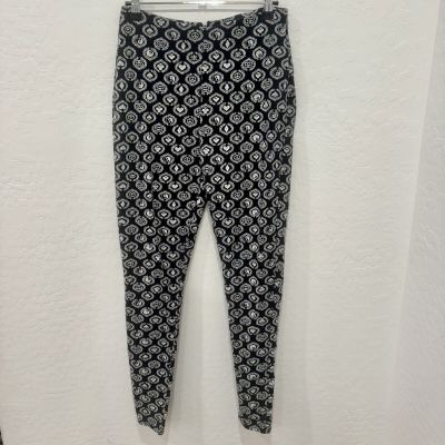 Stussy Leggings Womens Large Black White Graphic Peace Sign Knit Fitted