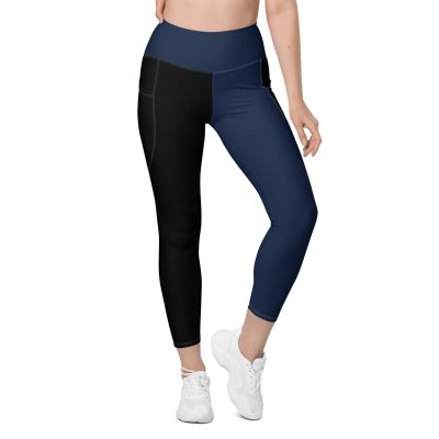 New Women's 2XS-6XL Leggings Pockets High Waisted Compression Fit Black and Navy