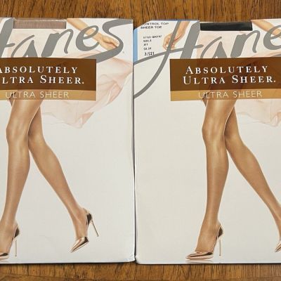 Hanes Pantyhose 2 Pair Reinforced Toe Ultra Sheer Control Top E Jet  Natural