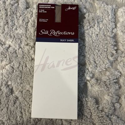 Hanes Silk Reflections Silky Pantyhose 775 Natural Knee Highs Reinforced Toe