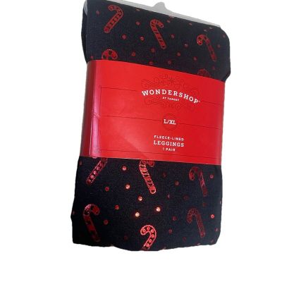 NWT Wondershop Tights-Black/Red Candy Cane/Polk-A-Dot Details-Size Large