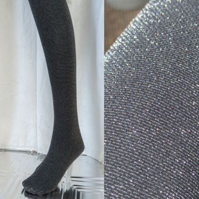 Comme des Garçons Junya Watanabe Silver Glitter Lurex Opaque Black Tights EUC