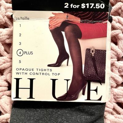 HUE Control Top Opaque Tights Graphite Heather Grey Size 4 Plus NWT