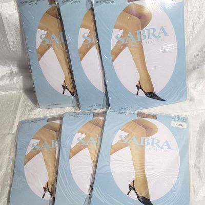 6 Pairs Sabra Sheer Leg Reinforced Pantyhose - Nude - Size B (100-165 lbs)