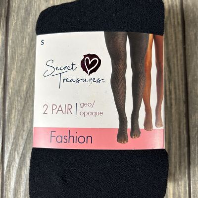 Secret Treasures Womens 2 Pair Geo Opaque Fashion Tights Size Small