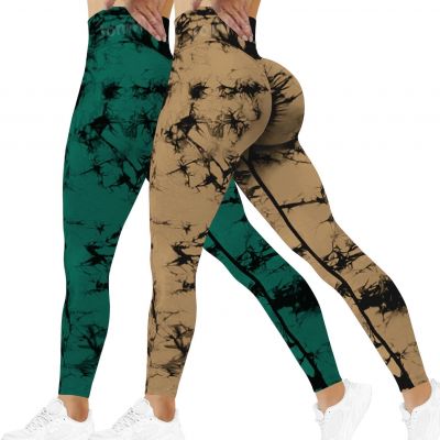 Tie Dye Seamless Leggings for Women High Waist Workout Yoga Pants Scrunch Butt L