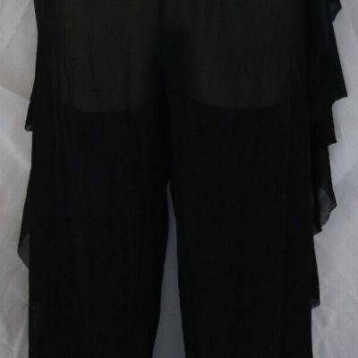 Women's Sheer Black Ruffle Trim Leggings Size 2XL