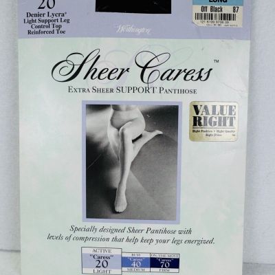 VTG New Worthington Sheer Caress Pantyhose Off Black Active Light 20 LONG  87