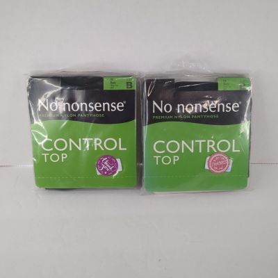 NO NONSENSE CONTROL TOP PANTYHOSE SHEER TOE OFF BLACK  SIZE B  LOT OF 2 USA New