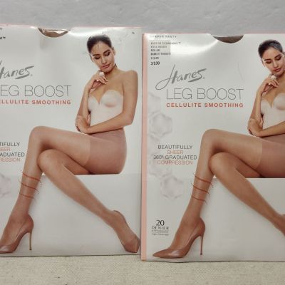 Lot 2 Hanes Leg Boost Cellulite Smoothing Pantyhose Nude Shades AB NEW BB0001