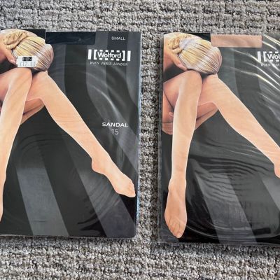 New (2) Wolford Sandal 15 Tights  - 7005/Black and 4365/Gobi -  SMALL