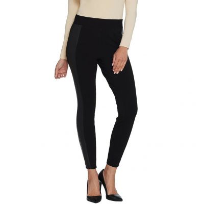 H Halston Ponte Leggings Faux Leathers  - Black (Reg 0)  a311507 '