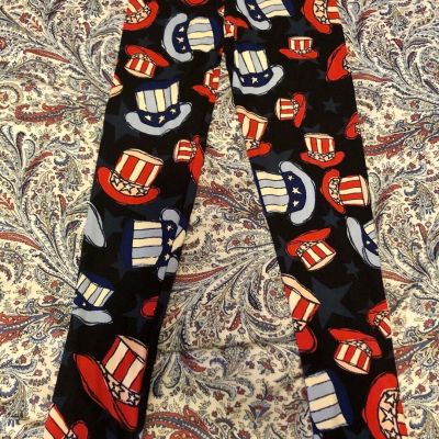 LuLaRoe OS Americana Leggings Red/White And Blue Patriotic Top Hat