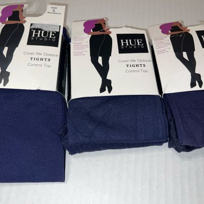 3 pr HUE Studio Tights Control Wide Waistband Opaque Blackberry Sz 3