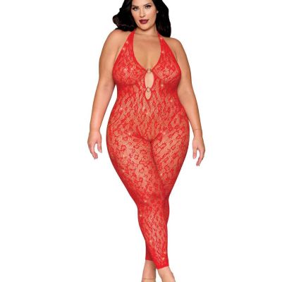 Dreamgirl Queen Red Leopard Pattern Seamless Bodystocking Gold Details