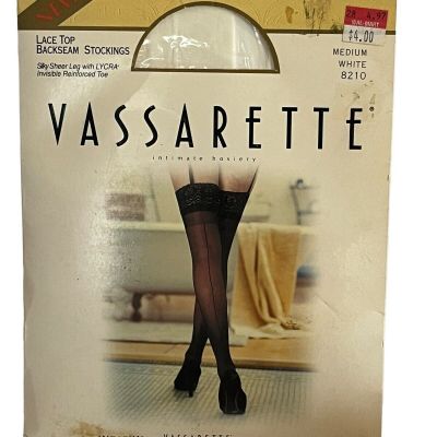 Vintage Vassarette Lace Top Backseam Stockings Style 8210 Medium White