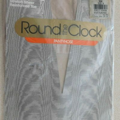 Vtg Round the Clock Control Top Sheer Pantyhose Stockings Size B Bone