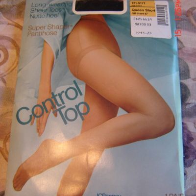 JCPenney Super Shaper Control Top Off Black Pantihose Pantyhose Size Queen Short