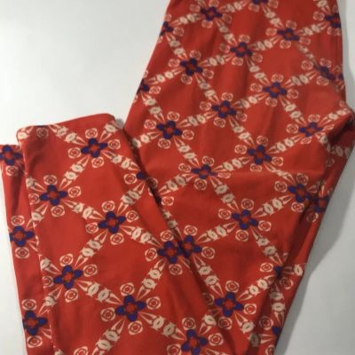 LuLaRoe One Size OS Red Blue Cream Leggings Kaleidoscope Style