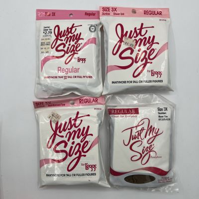 Just My Size Pantyhose Size Size 3X SUNTAN- 4 Packs 4 Pairs Total Reinforced Toe